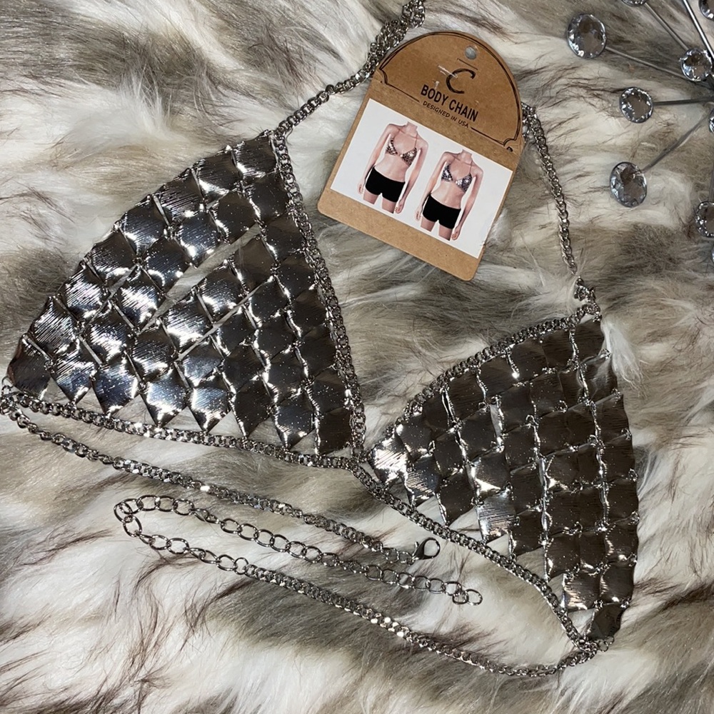 Sexy Boho Silver Bodychain Bralette